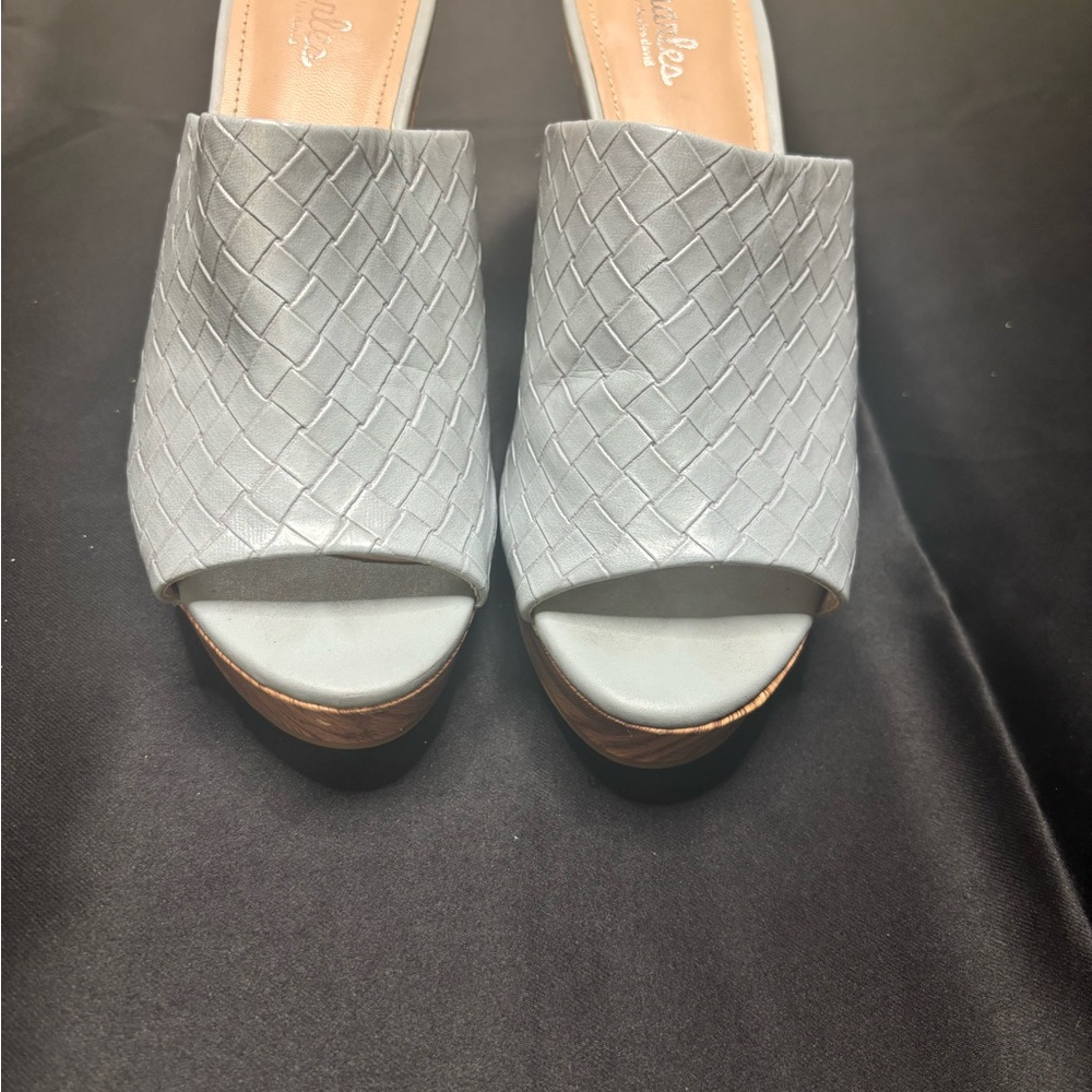 Charles By Charles David Gray Woven Mules with Brown Soles